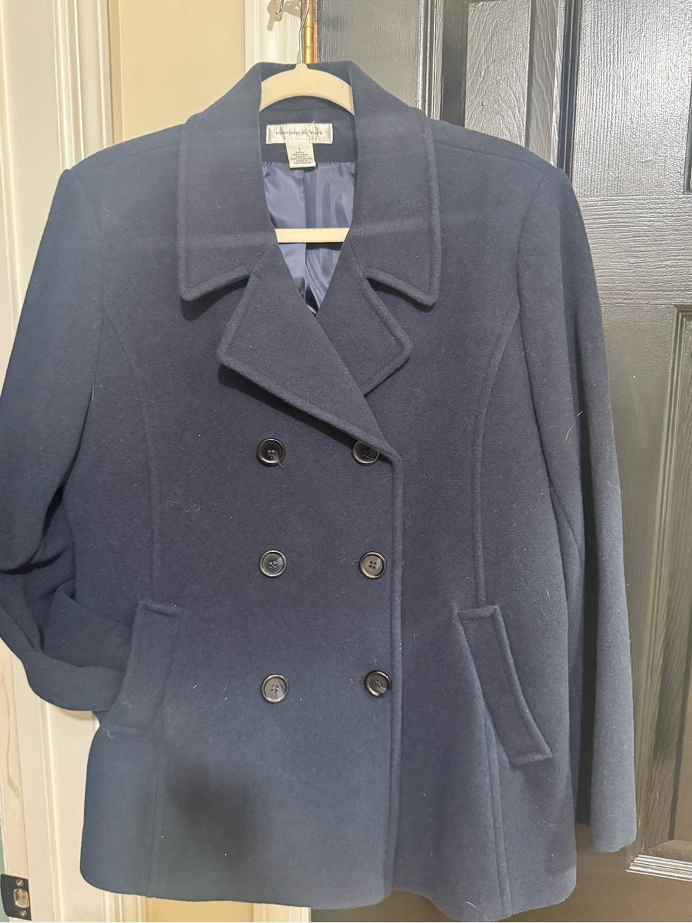 Preston & York Classic Navy Wool Blend Pea Coat- Large - Double Breasted